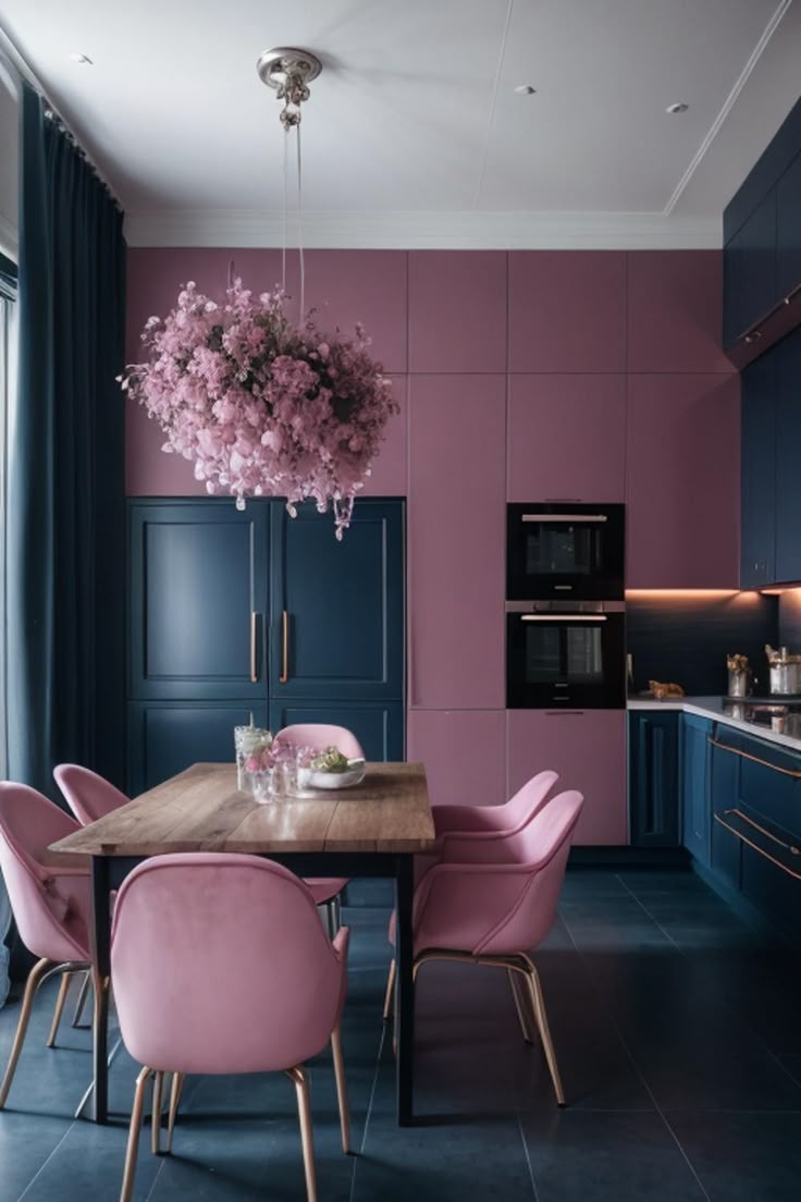 Charming Pink and Blue Kitchen with Cute Furniture and Colorful Accents